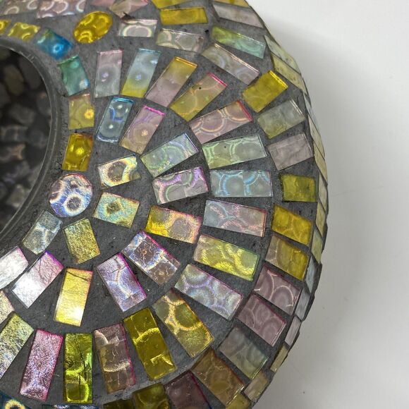 Mosaic Round Hanging Bird Feeder Fly Through Outdoors Pinks Yellow Blues - Picture 10 of 14